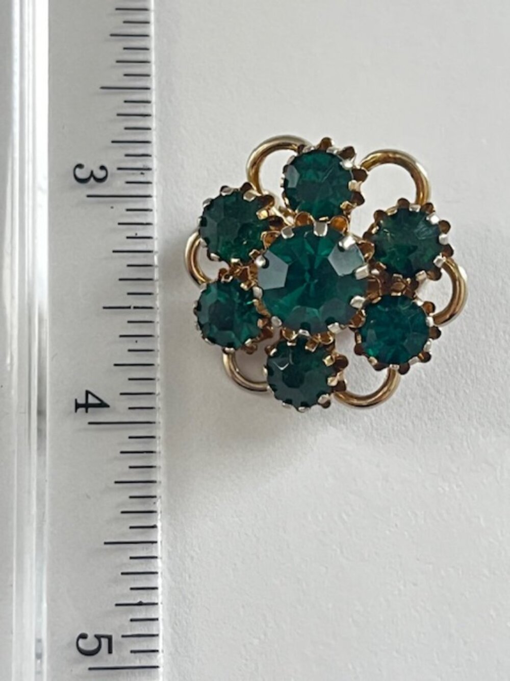 Vintage Coro Brooch Floral Green Stone Gold Tone Setting - Picture 8 of 8